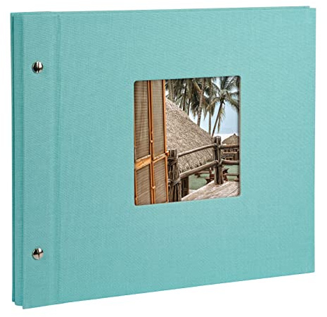 goldbuch 26807 Schraubalbum Bella Vista, Fotoalbum 30x25x2 cm, Leinen, Aqua | Erweiterbares Fotobuch mit Fensterausschnitt, aqua-blauem Leineneinband, 40 weiße Seiten und Pergamin, bis 80 Fotos 10x15 cm