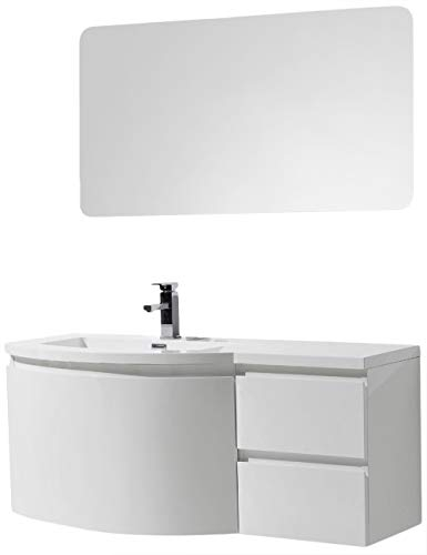 Badmöbel Set LAURANCE 1200 Weiß Hochglanz - geschwungene Form, Spiegel:Ohne Spiegel, Ausführung:Waschbecken LINKS