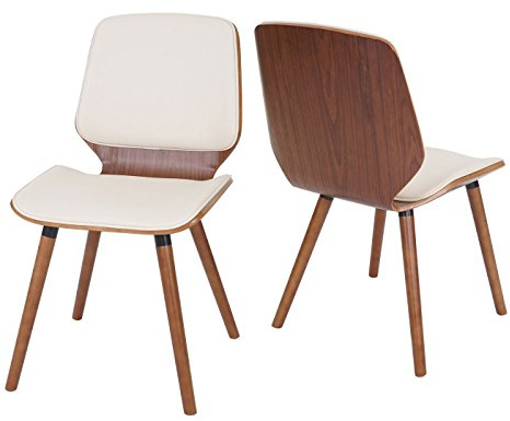 Mendler 2er-Set Esszimmerstuhl HWC-B16, Bugholz - Kunstleder Creme | Retro-Design, Walnussoptik, FSC®-Zertifiziert