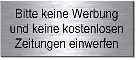 2 Stk. Keine Werbung, Keine kostenlosen Zeitungen, Briefkasten-Schild- Aluminium Edelstahloptik 60 x 25 mm selbstklebend (2 Stk. Alu.-silber)