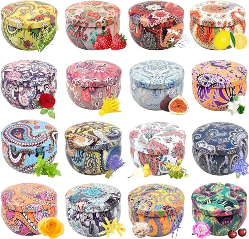 Howemon Scented Candles Gift Set, Natural Soy Wax Portable Travel Tin with Strongly Fragrance Essential Oils for Stress Relief and Aromatherapy - 16 Pack