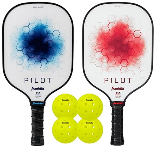 Franklin Sports Pilot Pickleball Paddle + Ball Set - (2) Pilot Fiberglass Rackets + (4) X-40 Balls - USA Pickleball (USAPA) Approved - 2 Player Set
