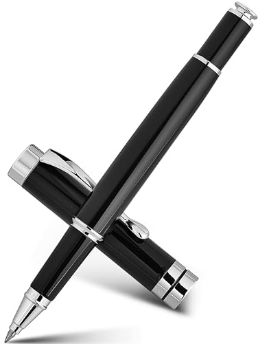 BEILUNER Hochwertiger Tintenroller, edler Metallstift in Schwarz-Chrom mit Silberakzenten, luxuriöses Geschenkset für Damen & Herren, ideal für Büro&Führungskräfte, inkl. Geschenkbox&0,5mm Ersatzmine