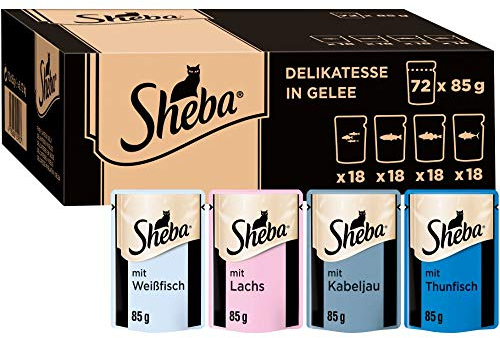 Sheba Delikatesse in Gelee – Hochwertiges Katzen Nassfutter mit feiner Fischauswahl – Im praktischen Portionsbeutel – 72 x 85g Alleinfuttermittel