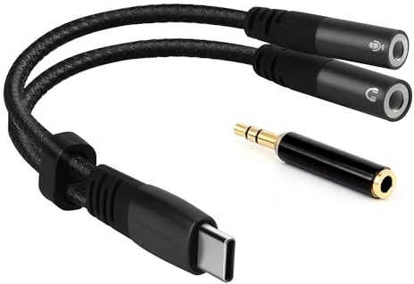 USB C Microphone Adapter, Type C External Stereo Sound Card USB-C Headphone Y Splitter with 3.5mm Jack Audio Mic TRS Adapter for Mac Book Pro, i-Pad Pro, i-Phone 16/15, Galaxy S24/ S23/ S22/ S21+