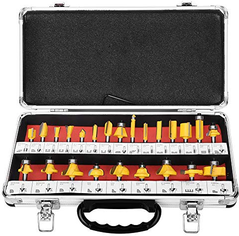 Juego de brocas para enrutador, juego de brocas para enrutador de carburo de tungsteno, 24 piezas / juego, cortador de fresado, vástago de 1/4 pulg., Juego de herramientas para carpintería, accesorios