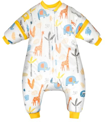 FLYISH DIRECT Babyschlafsack mit Füßen, 2.5TOG/3.5TOG Winterschlafsack, Babyschlafsack aus Baumwolle mit abnehmbaren Ärmeln, Schlafsack mit Beinen, 3.5 tog, XXL/110, 110cm