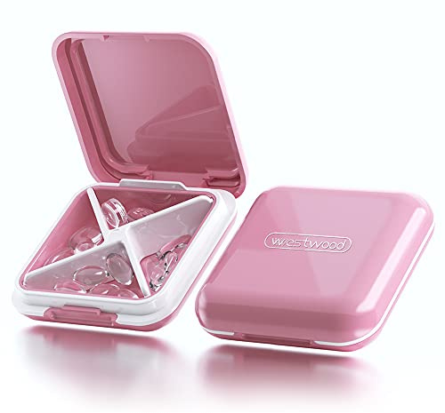 Small Pill Box for Purse, Travel Pill Box with 4 Compartmensts, BPA-Free Medicine Pill Organizer Case for Vitamins, Pill Holder for Supplements (Pink)