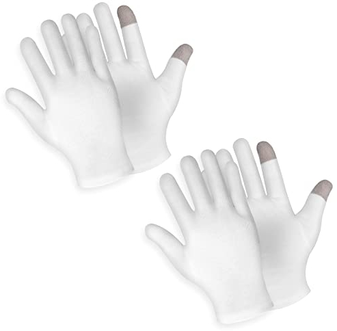2 Pairs Touch Screen Moisturizing Gloves White Cotton Moisturizing Gloves Overnight Bedtime Heal Eczema Sleeping Lotion Hand Spa Treatment Gloves Repair Rough Cracked Dry Chapped Hands Skin