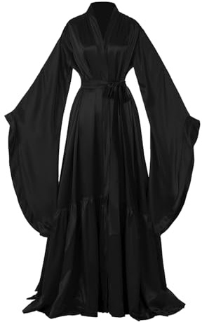 Daily Life Mall Silk Satin Bridal Dressing Gown Sexy Illusion Lingerie Nightgown Bathrobe Sleepwear Long Lingerie Black Boudoir Wedding Scarf