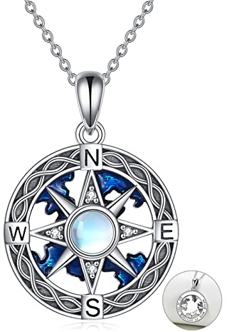 YFN Halskette mit Kompass Anhänger, Sterling Silber, Marineblau, Anker, Reisekarte Schmuck für Damen und Herren