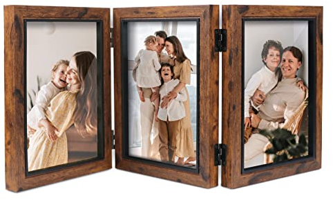 Shampsen 3 Bilderrahmen 13x18 Bilderrahmen Collage Braun mit Scharnier Dreifach Faltbarer Rahmen Tischplatte Schreibtisch-Display, Geschenk für Mutter, Freund
