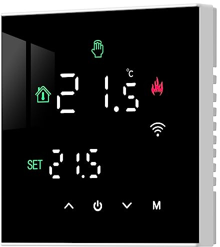 Beok Tuya Smart Thermostat, WiFi Thermostat Programmable Mounted on the Wall For Combi Boiler, LCD Touch Screen,TGW60B-WIFI-WPB Black