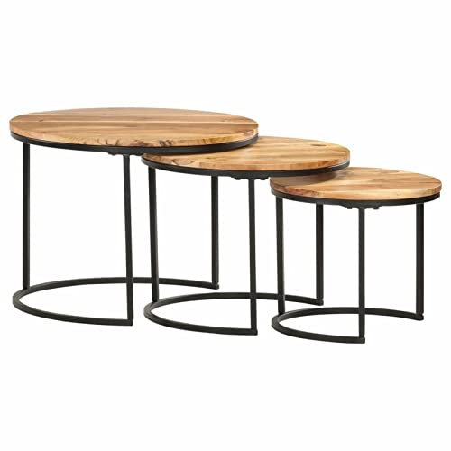 MOONAIRY Satztische 3 STK Beistelltisch, Kleiner Tisch, Coffee Table, Sofatisch, Couchtisch, Wohnzimmer Tisch Für Couch, Massivholz Akazie