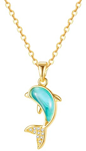 Caimeytie Collier Pendentif Dauphin Vert pour Femme et Fille avec Chaîne en Acier Inoxydable Plaqué Or