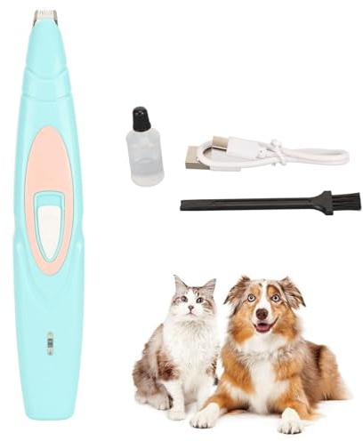 Hundepfotenschneider, Kabelloser Katzenpfotenschneider, Geräuscharmer Elektrischer Hundehaarschneider um Pfoten, Augen, Ohren, Gesicht, Sicherheit, Haustierpflege-Trimmer für (Blau)