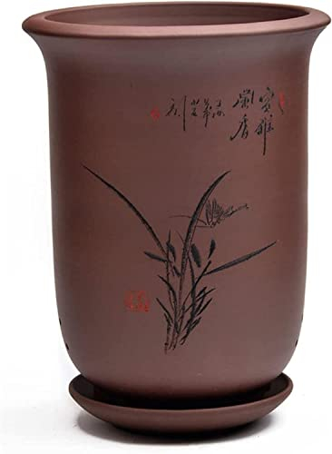 GImLY Pot d'orchidée Pot de Fleur de Sable Violet Simple Intérieur Rétro Chinoiserie Pot de Fleur en céramique avec Plateau Très Grand Pot d'orchidée Suspendu Bonne perméabilité à l'air