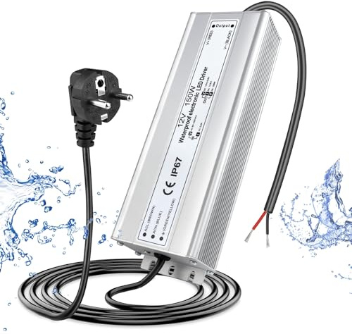 LightingWill LED Trafo 12V 150W IP67, Outdoor Wasserdicht Transformator mit Stecker, Netzteil für LED Streifen Lampen Strahler Lichtbänder