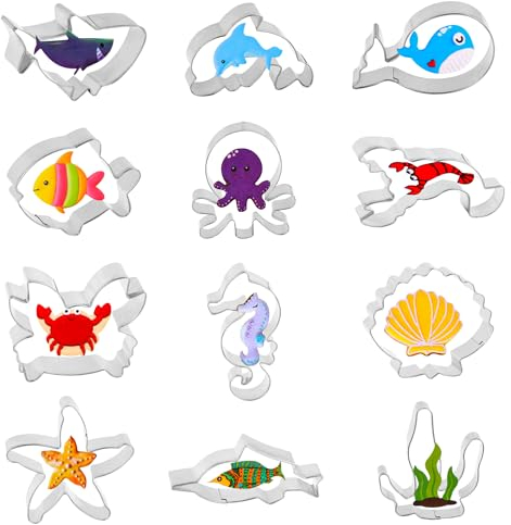 JOFONY Lot de 12 emporte-pièces pour enfants, en acier inoxydable, moules à biscuits, motif monde océan, pour biscuits, crêpes, légumes, fruits, fromage