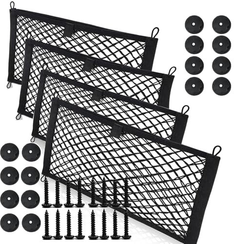 4 Pcs Double Layer Elastic Storage Net(23.6 * 9.8inch),Car Storage Net Bag,Nylon Net Double Layer Elastic,Campervan Storage Storage Net,For Car Caravan Motorhome Boat Truck Bed or Trunk