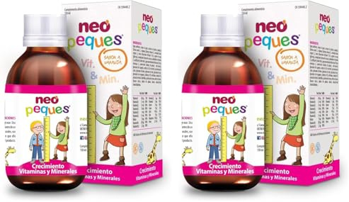 NEO PEQUES | Jarabe Infantil para un Crecimiento Fuerte y Sano | 150 ml | A Base de Vitaminas, Minerales y Extractos de Plantas Naturales | Sabor Naranja (Paquete de 2)