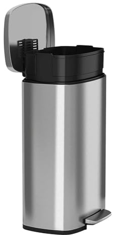 MNSSRN Poubelle en Acier Inoxydable 30L / 50L, Poubelle Commerciale à échelle Robuste, avec pédale, Seau intérieur en Plastique et Couvercle, scellé Souple,30L