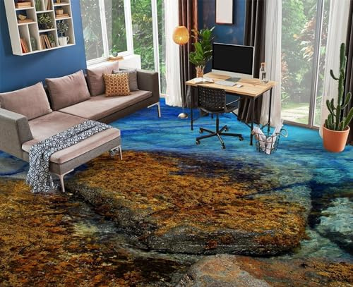 3D Floor Tile Stickers Flooring Wallpaper Mural 3D Blue Sea Water Bathroom Waterproof Self Adhesive Vinyl 3D Floor Tiles Murals Stickers,430 * 300cm