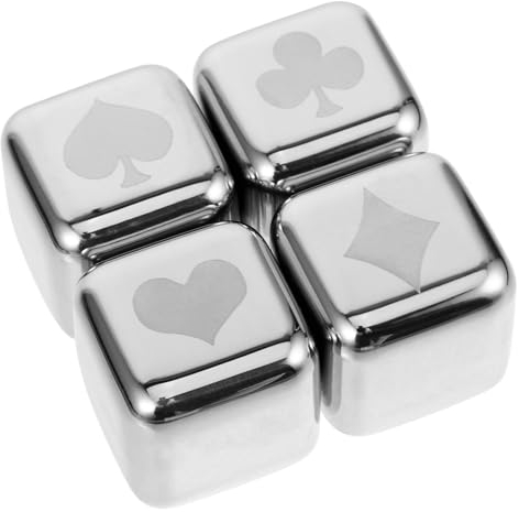 Hoement 4pcs Whiskey Rocks Stones Stainless Steel Ice Cubes Reusable for Cool Box Poker Design