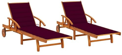Festnight Doppelliege Outdoor 2 Personen Gartenliege Klappbar Doppel Massivholz Sonnenliege Holz Sonnenbett Liege Outdoor Holzliege mit Rollen und Tisch Ausziehbar