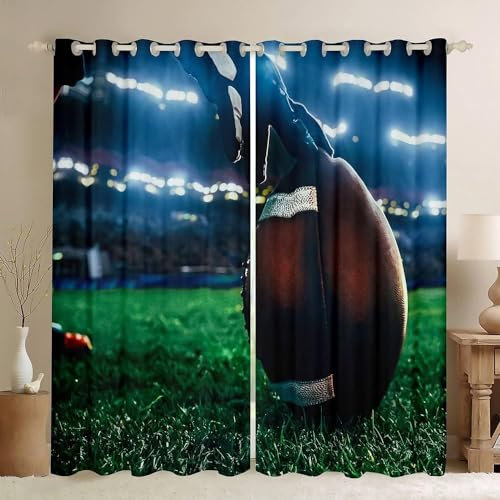 Vorhang Blickdicht Fußball Vorhänge Fußball Gardinen Wohnzimmer Schlafzimmer Verdunklungsvorhänge Thermovorhang 3D Druck Schallschutz Vorhang mit Ösen 2er Set B 100 x H 160 cm a4684