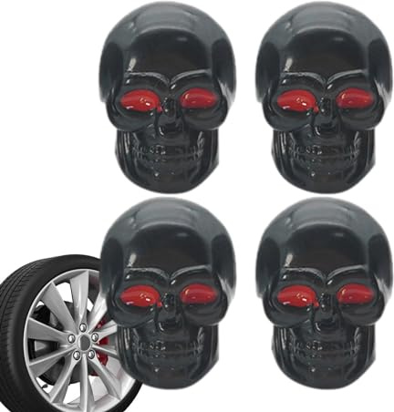 Totenkopf-Ventilkappen, Reifenventilkappen, Skelett-Kopfform, coole Auto-Reifen-Luftventilkappen für Autos, LKWs, Motorräder, Fahrräder