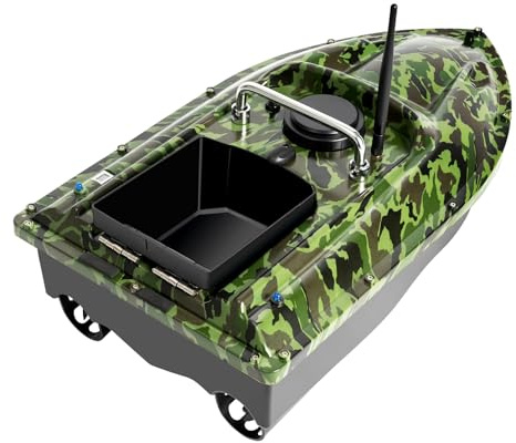 jiumxliu 500 m trådlös foderbåt kamouflage foderbåt, fjärrstyrd betesbåt, RC båt med LED-belysning, 1,5 kg, 500 m, räckvidd 13 000 rpm, motor för sjöar, floder, oceaner