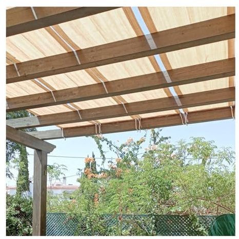Striscia parasole in tessuto permeabile, copertura per pergola, con occhielli, blocco UV, per giardino, terrazza, portico, cortile (beige, 0,2 x 7 m)
