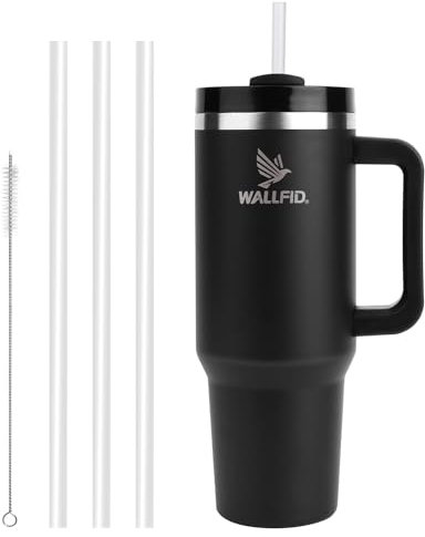 Gobelet de 40oz en Acier Inoxydable Isolé sous Vide, avec Couvercle et Paille, Idéal pour Boissons Chaudes/Froides, Parfait pour Café, Thé, Smoothies, etc (Noir)