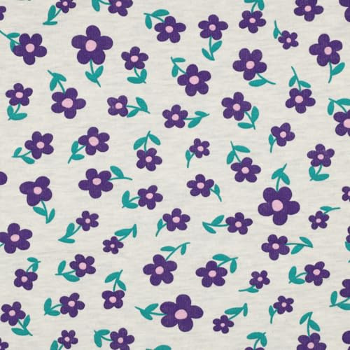 MAGAM-Stoffe Amsterdam warmer weicher Blumen Sweat Stoff OEKO-TEX Meterware 50cm (Natur meliert)