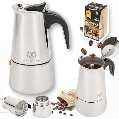 KARL HAUSMANN Espressokocher Edelstahl Induktion - 9 Tassen - 450ml - Espresso Maker - Kaffeekocher für alle Herdarten - Espressokanne - Espressomaschine - Moka Induction - Camping Kaffeemaschine