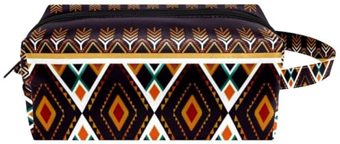 Reise-Kulturbeutel, Kosmetiktasche für Damen, Mikrofaser-Leder, Make-up, praktische Tasche, Organizer mit Reißverschluss, geometrisches orientalisches Ethno-Muster, multi, 8.2x3.1x3.5 in/21x8x9 cm,