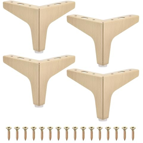 sourcing map 4Pcs Metal Furniture Legs, 4 Inch Triangular Heavy Duty Furniture Feet DIY Replacement Dresser Legs for Bed, Table, Cabinet, Sofa Chair(White Oak)