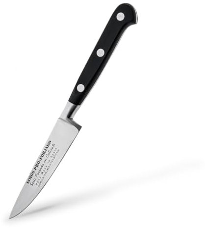 Cuchillo Puntilla Profesional 10cm Simón PRO Forjado - Fabricado en España, cuchillo de acero forjado, Incluye Funda de Piel Marrón, Ideal para Pelar y Gajar Patatas