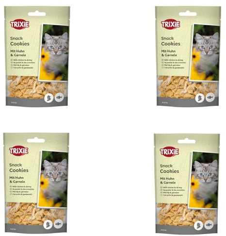 TRIXIE Cookies con Pollo & Camarón | Paquete de 4 | 4 x 50 g | Snack para Gatos con Pollo & Camarón | Deliciosa recompensa Entre Comidas | Variedad aromática | Receta sin azúcares añadidos