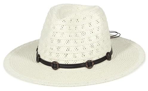 GEMVIE Sombrero Panama para Hombre y Mujer, ala Ancha, Sombrero de Paja, Sombrero Fedora con Cinta de grogrén, Sombrero de Bogart, Sombrero de Verano para el Sol, Blanco, 56-58