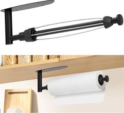 Romon Portarrollos Papel Cocina, Porta Rollos de Papel Cocina con Diseño de Amortiguación, Adhesivo o Taladro Colgador Papel Cocina, Soporte Papel Cocina para Baño y Cocina, Negro
