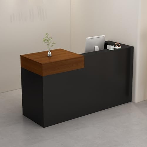 KUKIXKK Empfangstheke,Empfangstisch, Moderner Empfangstresen Holz Rezeptionstresen Büromöbel Thekentisch for Supermärkte Convenience Stores Und Hotels(Black+Brown-Left,100cm)