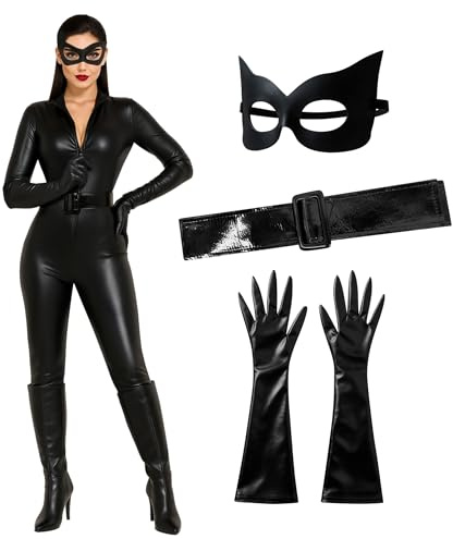 Morph Black Catsuit For Women Leather Jumpsuit Womens Adult Black Cat Suit Halloween L