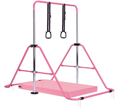 LN COZY CORNER Adjustable Kids Gymnastics Bar with Non-Slip Mat – Easy Assembly Training Kip Bar Horizontal Bar for Home, Safe & Stable Gymnastics Equipment for Children