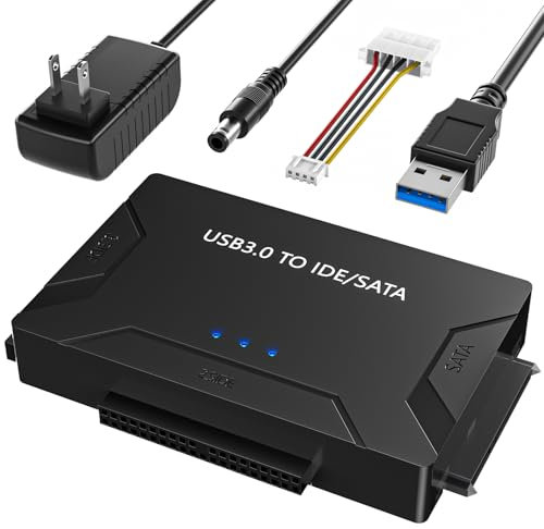 USB 3.0 to SATA IDE Adapter, Hard Drive Reader, Internal Data Transfer Recovery Converter Kit with 12V/2A Power for 2.5/3.5 SATA/IDE HDD SSD Hard Drive Disk Internal Blu-ray Drive
