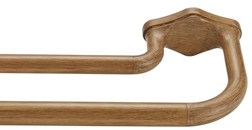 Lwiiom Light Wood Grain Double Curtain Rods For Windows 28-48 Inch,Heavy Duty Double Curtain Rod with Aluminum Finials and Bracket,Adjustable Double Window Rods For Blackout Or Room Darkening Panels