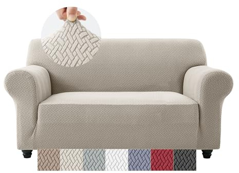 Moonlight Bedding High Stretch Sofa Cover 2 Seater – Spandex Elastic Fit Sofa Slipcovers, Soft Washable Furniture Protector for Pets/Kids/Dogs, Non Slip Couch Covers Beige (Fits 57–70)