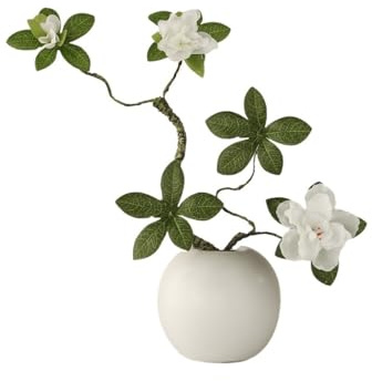 HYEFDWS Fiori Artificiali, Fiori Finti, Vaso in Ceramica Bianca, Composizione Decorativa per Soggiorno, Fiore di Azalea, Fiori Finti