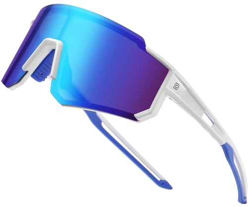 DUCO Lunettes de soleil de sport polarisées pour homme et femme Protection UV400 Baseball Cyclisme Course à pied Pêche Lunettes de soleil DC0068, Cadre blanc bleu temple Revo lentille bleue